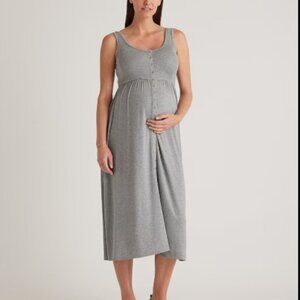 Quince Tencel Rib Maternity & Nursing Button Front Tank Midi Dress. XS